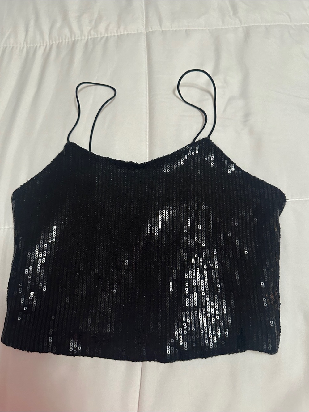 Bozzolo Black Sequin Spaghetti Strap Crop Top